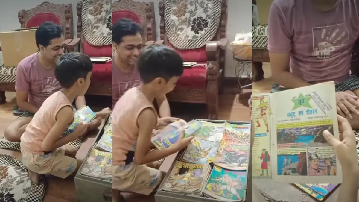 father son viral video, father son video, father son comic collection, father share comics with son,- India TV Hindi