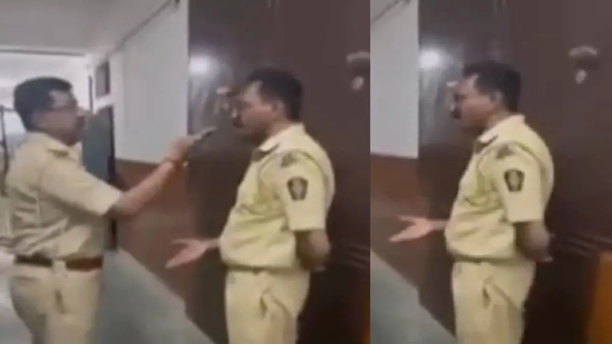 आरोपी पुलिसकर्मी को डांटता सीनियर अधिकारी- India TV Hindi