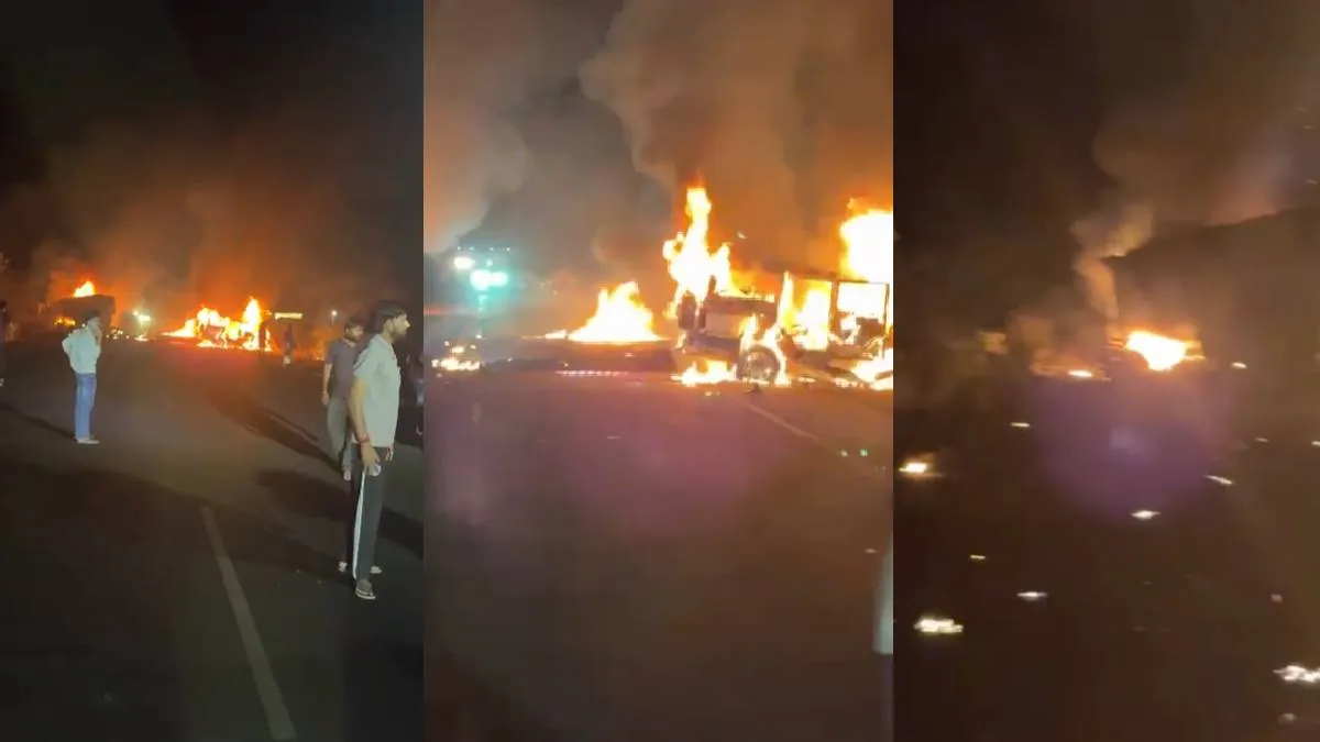 डंपर से टकराने के बाद SUV में लगी आग- India TV Hindi