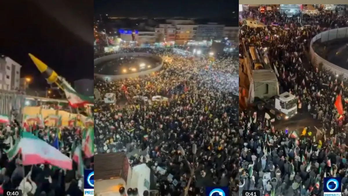 ईरान में खोर्रमशहर-4 बैलिस्टिक मिसाइल के साथ निकली समर्थकों की रैली। - India TV Hindi