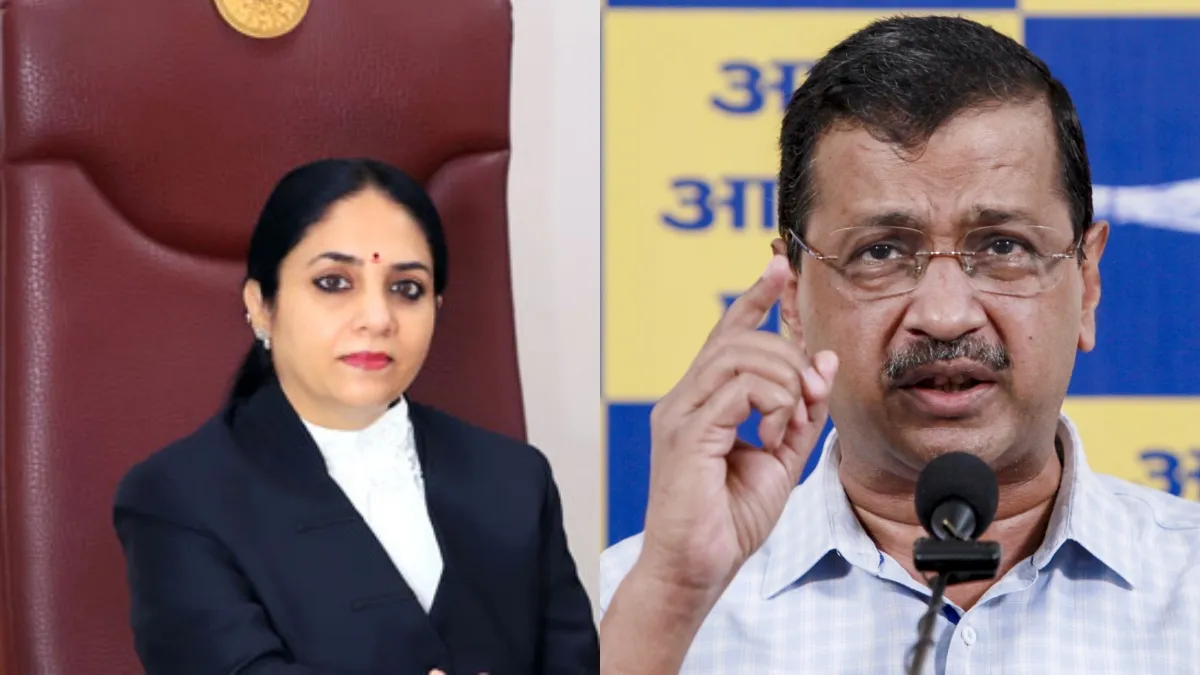 Justice Swarana Kanta Sharma and Arvind Kejriwal- India TV Hindi