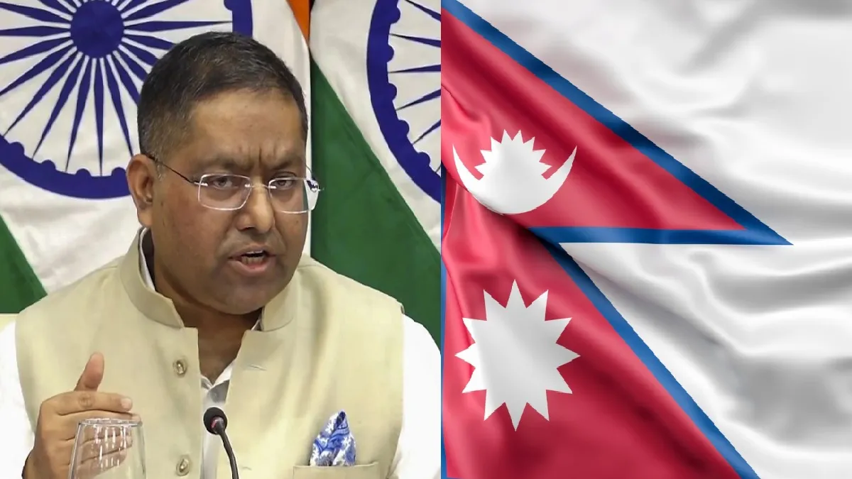 MEA के प्रवक्ता रणधीर जायसवाल और नेपाल का झंडा- India TV Hindi