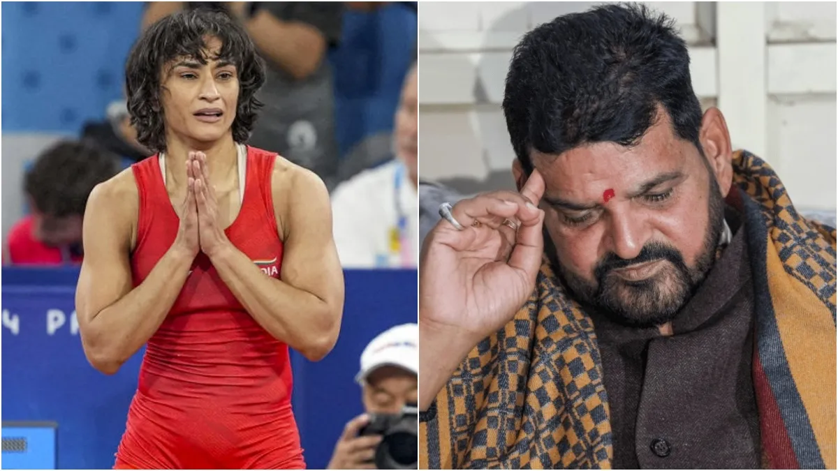 महिला पहलवान विनेश फोगाट और बीजेपी नेता बृज भूषण शरण सिंह- India TV Hindi