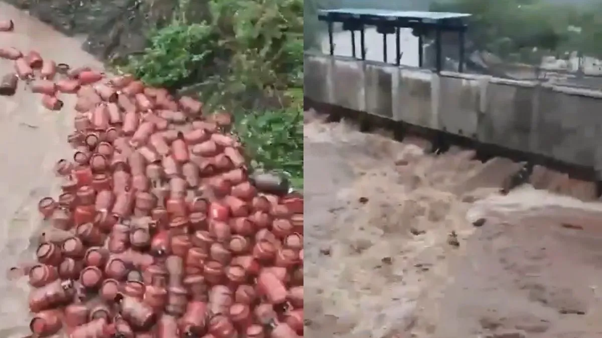 LPG gas cylinders swept in flood- India TV Hindi