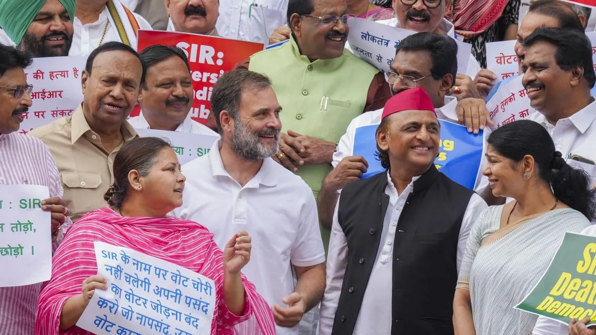हाथ में तख्ती लेकर प्रदर्शन करते हुए विपक्षी नेता- India TV Hindi