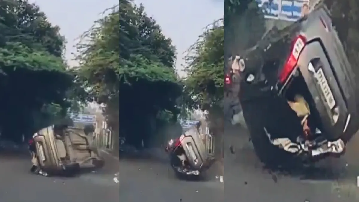 दिल्ली में बीच सड़क पर पलटी कार, चकरघिन्नी की तरह नाची WagonR, लड़के का सिर निकला बाहर, हैरान कर देगा VIDEO