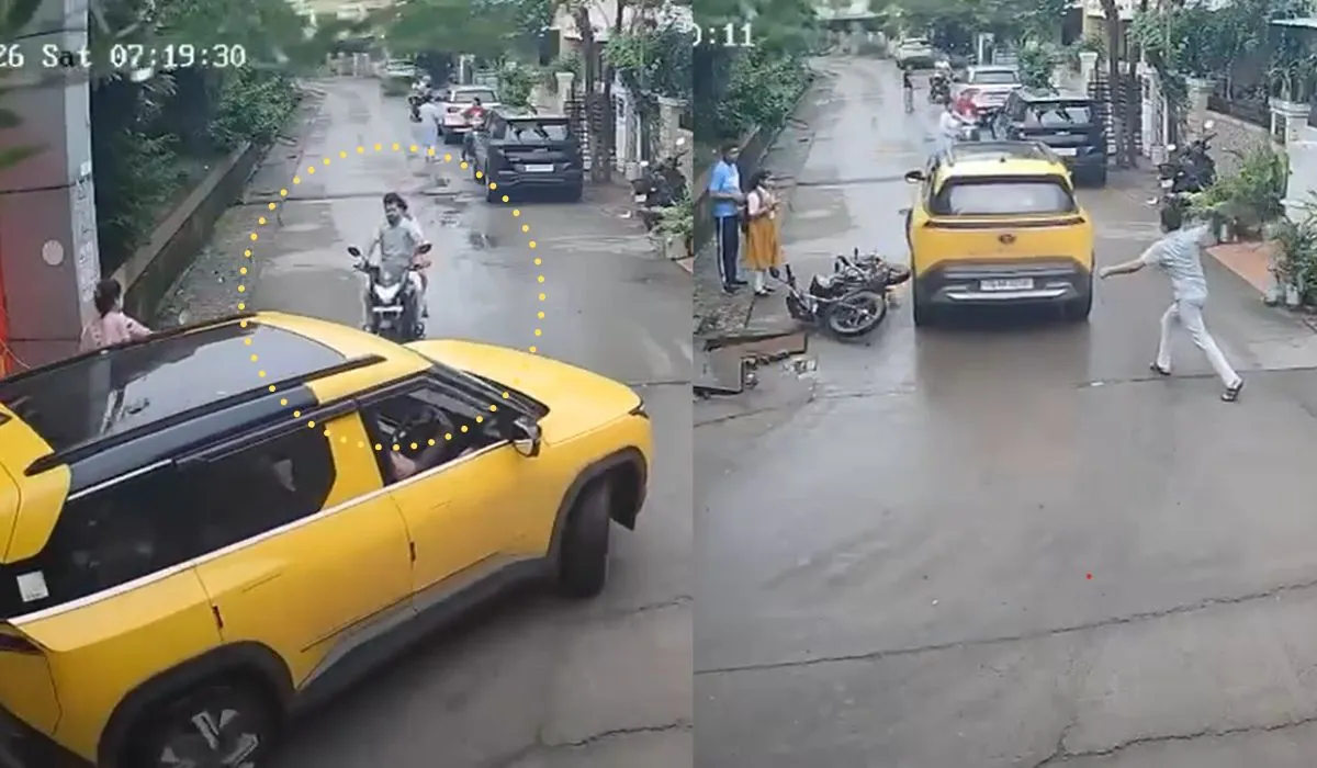 पिता-बेटी को कार से मारी टक्कर, फिर दबंगई दिखकर फरार हुआ आरोपी, CCTV में कैद घटना