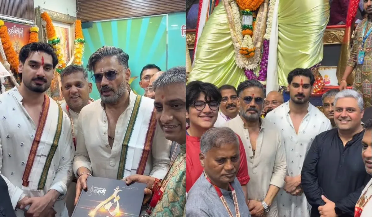सुनील शेट्टी ने बेटे अहान संग किए चिंचपोकली के चिंतामणि के दर्शन, एक झलक के लिए उमड़ी भीड़