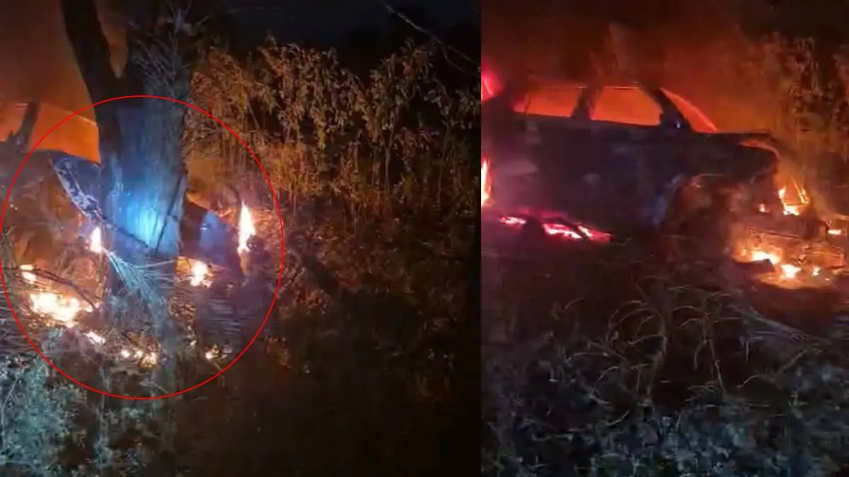 सीहोर में दर्दनाक सड़क हादसा: तेज रफ्तार कार की टक्कर से बाइक में लगी भीषण आग, दो गंभीर रूप से घायल