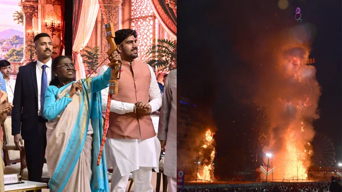 राष्ट्रपति द्रौपदी मुर्मू ने तीर चलाकर दिल्ली में किया रावण दहन, बोलीं- 'भारत भगवान राम के आदर्शों के अनुरूप आगे बढ़ रहा है'