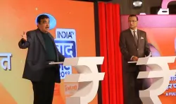 Nitin Gadkari and Rajat Sharma at India TV Samvaad | India TV- India TV Hindi