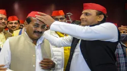 Former UP minister Dara Singh Chauhan (R) joins the Samajwadi Party in presence of party president A- India TV Hindi