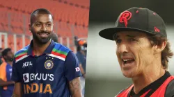 <p>Hardik Pandya and Brad Hogg</p>- India TV Hindi