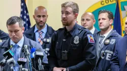 Altoona Police officer Tyler Frye, center, speaks during a press conference regarding the arrest of - India TV Hindi