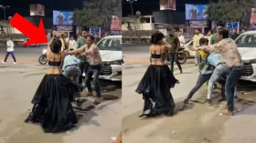 हाथ में बड़ा पत्थर लेकर युवकों पर टूट पड़ी लड़की, साथियों से भी पिटवाया; VIDEO वायरल