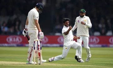 <p>Hasan Ali celebrates after dismissing England captain...- India TV Hindi
