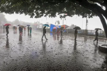 <p>People protect themselves with umbrellas during heavy...- India TV Hindi
