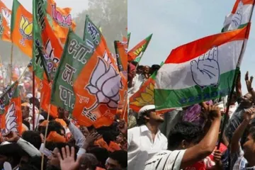 Flags of BJP and Congress | PTI File- India TV Hindi