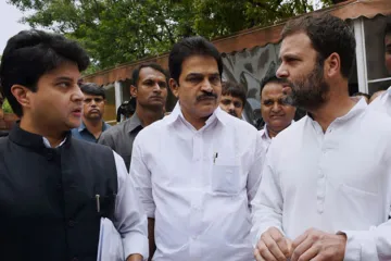 Jyotiraditya Scindia, K.C. Venugopal and Rahul Gandhi | PTI File- India TV Hindi