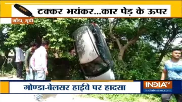 VIDEO: आया हवा का इतना तेज झोका कि एसयूवी जा लटकी पेड़ पर- India TV Hindi