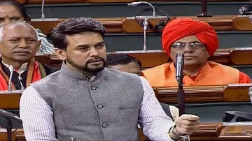 Minister of State for Finance and Corporate Affairs Anurag Singh Thakur speaks in the Lok Sabha duri- India TV Paisa