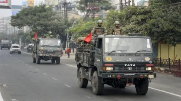 Guwahati: Indian army conduct flag march on the second day of curfew imposed by authorities- India TV Hindi