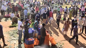 People buy vegetables during nationwide lockdown imposed in the wake of coronavirus pandemic.- India TV Hindi
