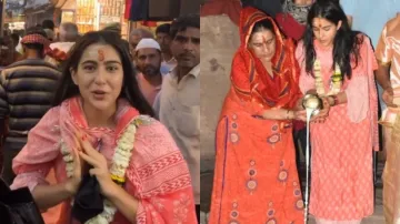 bollywood actress sara ali khan with mother amrita singh at varanasi doing aarti together- India TV Hindi