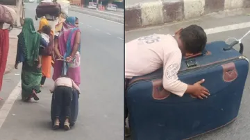 कहां है इंसानियत? बच्चा ट्रॉली बैग पर सोता रहा और प्रवासी मजदूर मां खींचती रही बैग- India TV Hindi