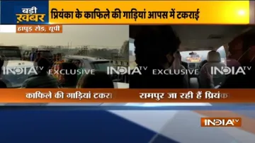 प्रियंका गांधी के काफिले की गाड़ियां आपस में टकराई, हापुड़ रोड पर हुआ हादसा- India TV Hindi