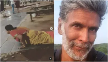 milind soman female fan 10 push ups for selfie watch video - India TV Hindi