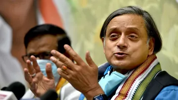 Congress MP Shashi Tharoor addresses a press conference at Sathyamoorthy Bhavan, the Tamil Nadu Cong- India TV Hindi