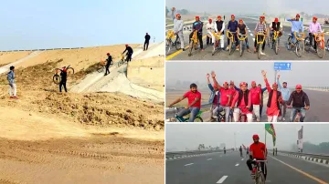 Samajwadi party workers inaugurates Purvanchal Expressway rides cycle Purvanchal Expressway पर साइकि- India TV Hindi