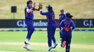 Indian women players celebrate after taking a wicket against New Zealand women (File) - India TV Hindi