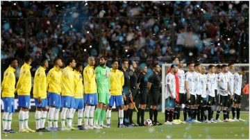 Players line up before a match between Argentina and Brazil as part of FIFA World Cup Qualifiers- India TV Hindi
