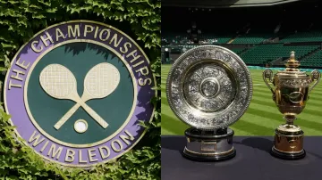 <p>Wimbledon logo and trophies</p>- India TV Hindi