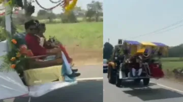 bulldozer par barat viral video- India TV Hindi