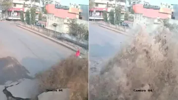 महाराष्ट्र के यवतमाल में सड़क फट गई और नीचे से पानी सैलाब बनकर बाहर आया।- India TV Hindi