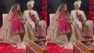 शादी के दौरान मंडप में दूल्हा-दुल्हन।- India TV Hindi