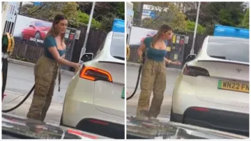 beautiful Girl Funny Video girl filling petrol in electric vehicle car viral video google trends peo- India TV Hindi