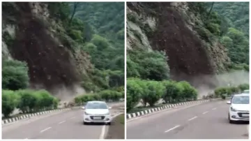 Landslide on Kalka-Shimla National Highway vehicles narrowly escaped video is scary- India TV Hindi