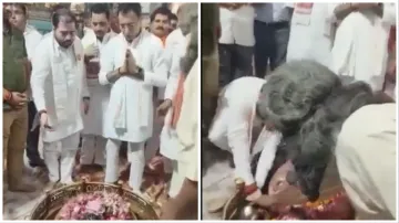 Yogi Adityanath minister Satish Sharma washes hands near Shivling congress takes a dig- India TV Hindi