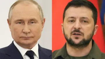 रूसी राष्ट्रपति पुतिन (बाएं) और यूक्रेन के राष्ट्रपति व्लादिमिर जेलेंस्की (दाएं)- India TV Hindi