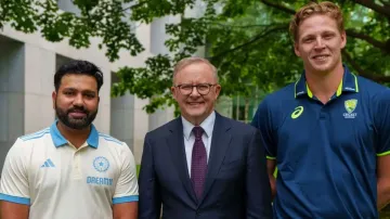 Rohit Sharma, Australia PM Anthony Albanese and PM XI captain Jack Edwards - India TV Hindi