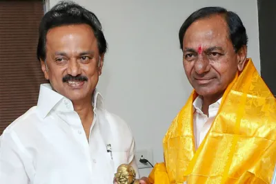 DMK Leader MK Stalin greets Telangana Chief Minister K Chandrashekar Rao in Chennai | PTI- India TV Hindi