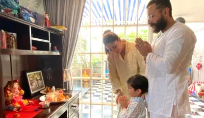 Saif Ali Khan celebrated Ganesh Chaturthi with Kareena kapoor and Taimur also made Chhote Ganpati- India TV Hindi