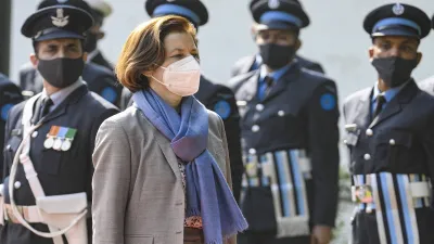 France Defence Minister Florence Parly inspects a Guard of Honor during a ceremonial reception, in N- India TV Hindi