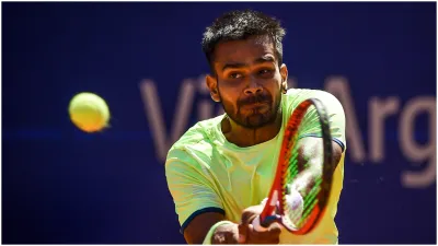 Sumit Nagal of India hits a backhand during a match against Albert Ramos-Viñolas (File pic)- India TV Hindi