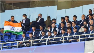 BCCI Secretary Jay Shah and VVS Laxman sit with the World Cup-winning U19 team during the second ODI- India TV Hindi