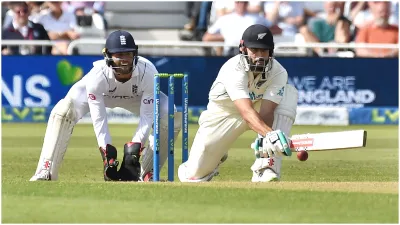 Nottingham New Zealands Daryl Mitchell plays a shot during the first day of the 2nd test match.- India TV Hindi